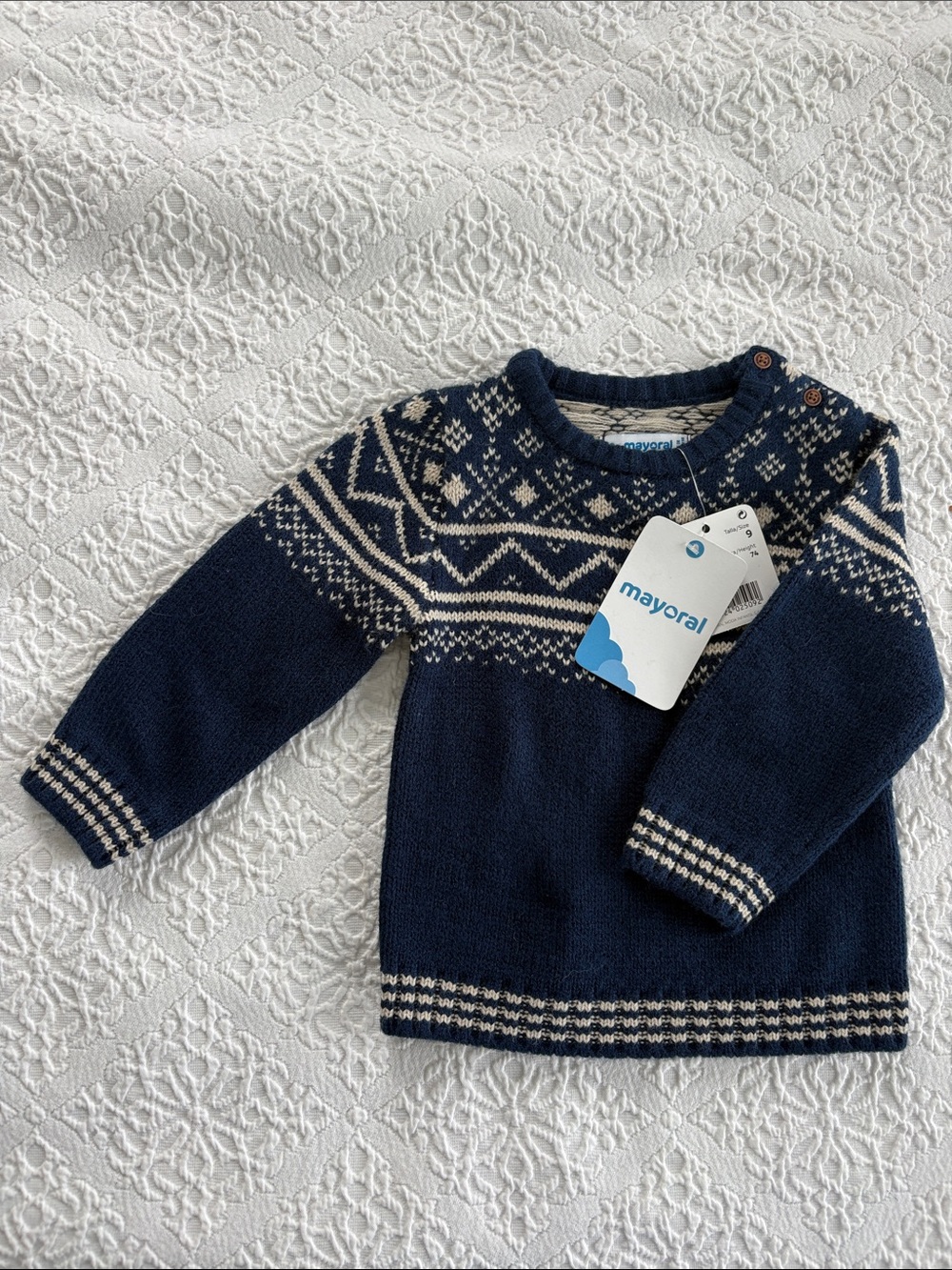 Mayoral Navy and Cream Fair Isle Crewneck Sweater